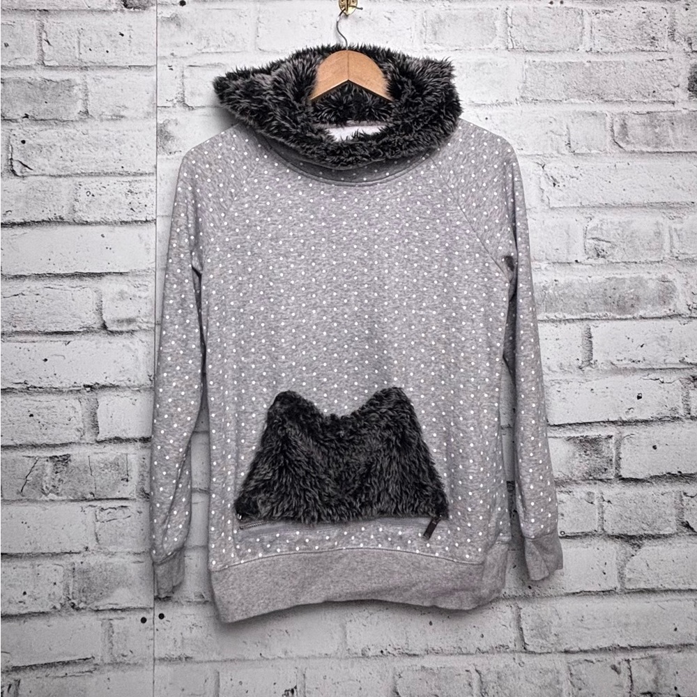 Yishion Faux Fur Polka Dot Sweater Removable Pouch Size Large